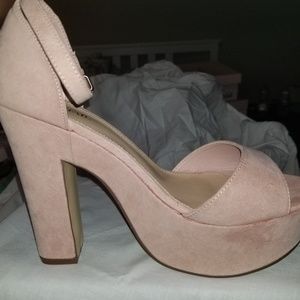Ladies blush suede platform heeled sandals